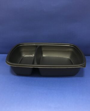 75 Plateaux  Noirs 2 compts en plastiques 700mls avec Couvercles Transparents