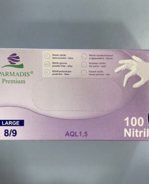 Gants Nitrile Bleus  Non-Poudree Taille 8-9/Large 100 Gants