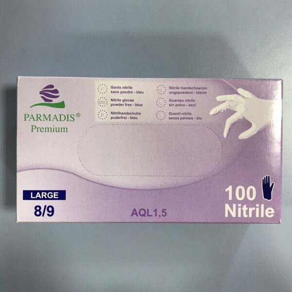 Gants Nitrile Bleus  Non-Poudree Taille 8-9/Large 100 Gants