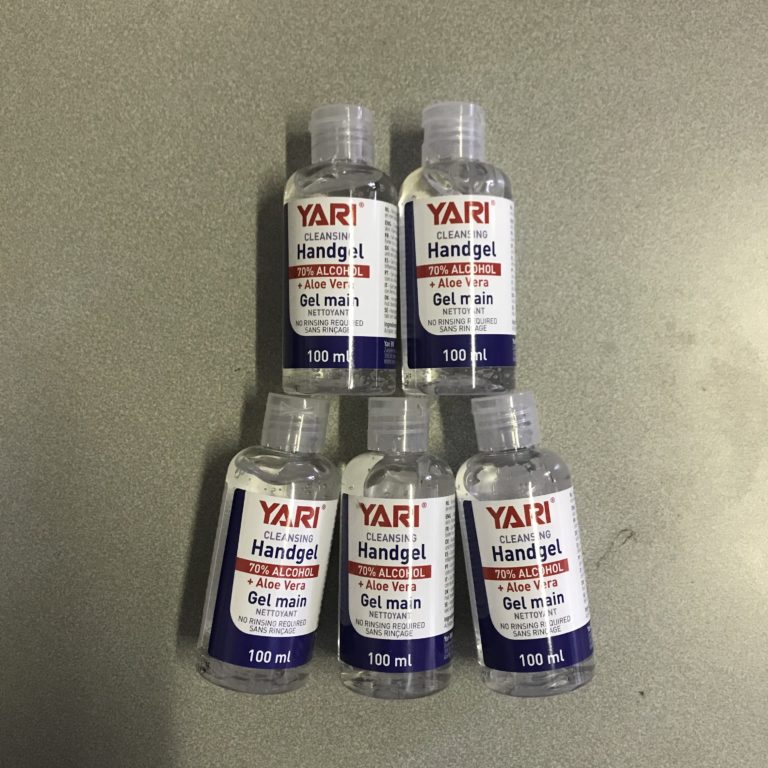 Gel Mains Hydroalcoolique Yari 70% Alcool +Aloe Vera 5 Flacons de 100 mls