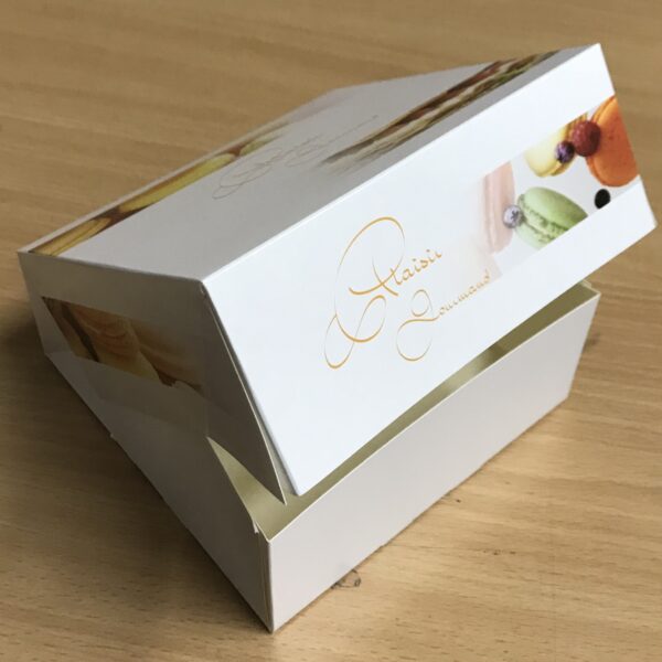 50 Boîtes Pâtissières Imprimé Plaisir Gourmand Taille 14x14x6 cms