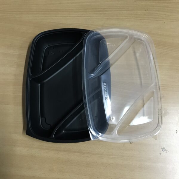 50 Plateaux  Noirs 3 compts en plastiques 1300 mls avec Couvercles Transparents