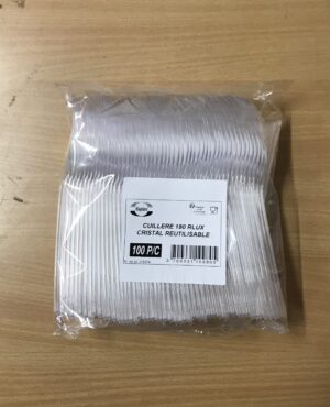 100 Cuilléres Transparents Renforcées Réutilisables 18 cms