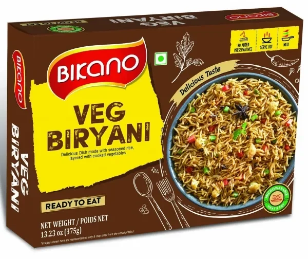 Plat indien riz cuisiné Biryani aux légumes 375g de Bikano